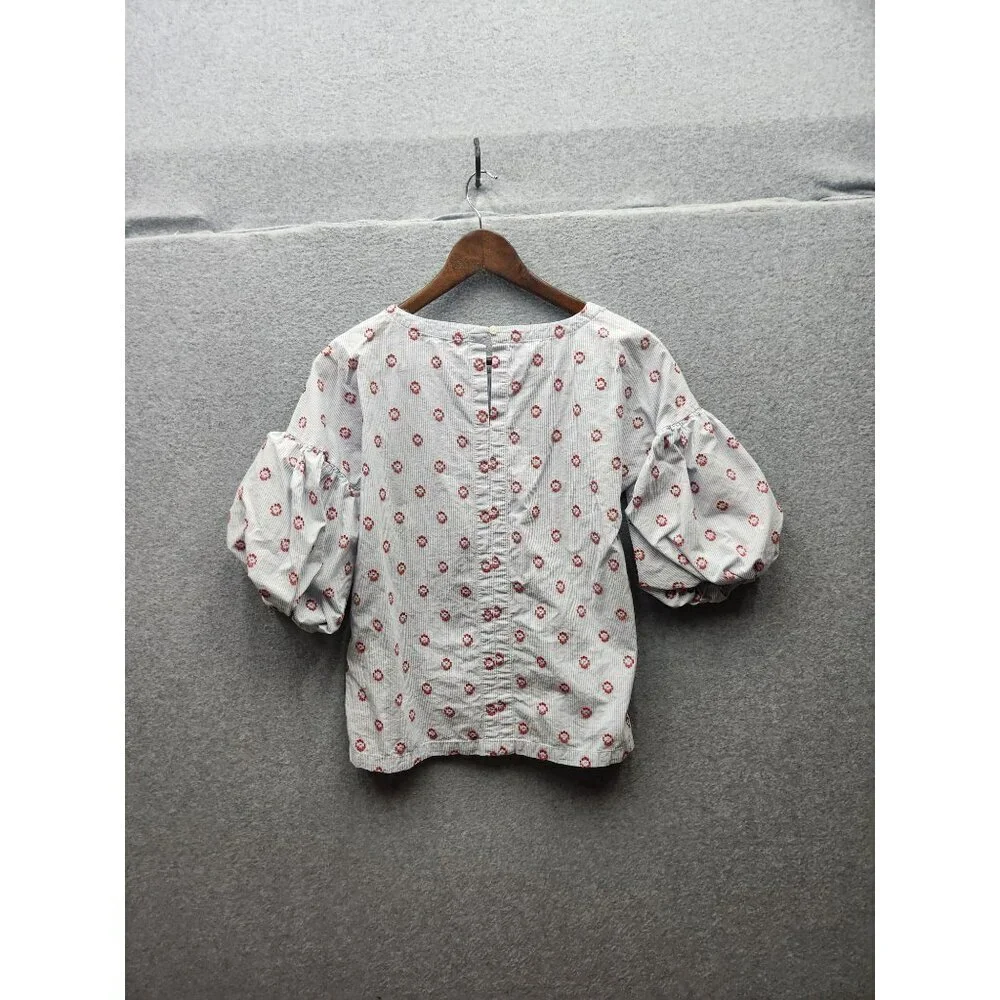 Loft XS Floral Puff Sleeve Cotton Top
